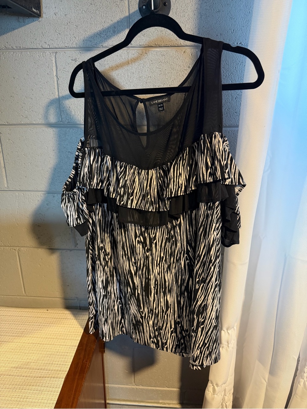 Lane Bryant Black & White Ruffle Cold-Shoulder blouse
